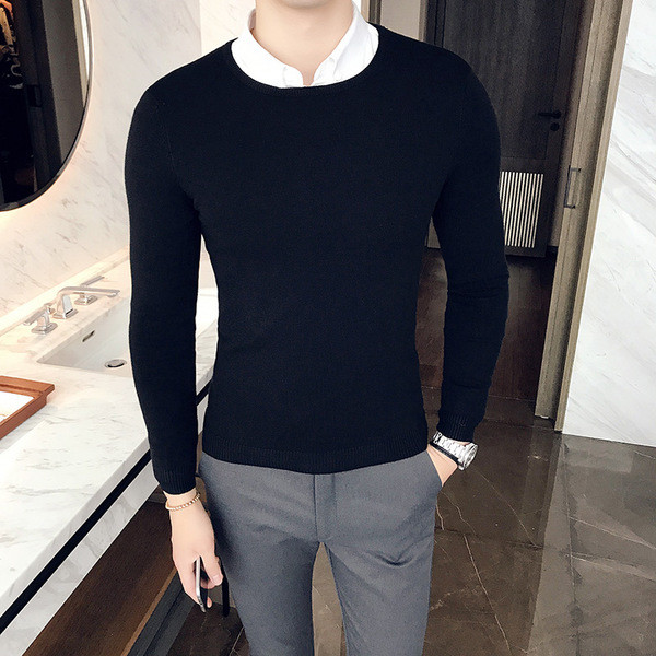 Стилен мъжки пуловер с О-образна яка в различни цветове