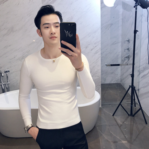 Стилен мъжки пуловер с О-образна яка в различни цветове