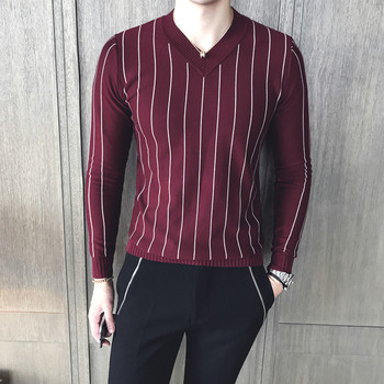 Модерен мъжки пуловер с V-образна яка в няколко цвята