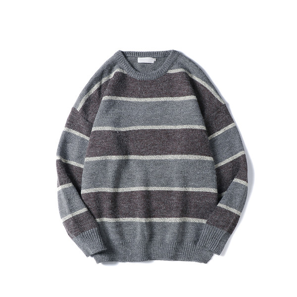 Καθημερινό πουλόβερ για άνδρες με λωρίδα O-neckline