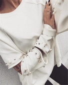 Κυρίες σπορ-κομψή μπλούζα με μανίκια και τεχνητά μαργαριτάρια για διακόσμηση