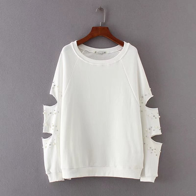 Κυρίες σπορ-κομψή μπλούζα με μανίκια και τεχνητά μαργαριτάρια για διακόσμηση