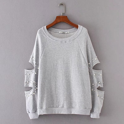 Κυρίες σπορ-κομψή μπλούζα με μανίκια και τεχνητά μαργαριτάρια για διακόσμηση