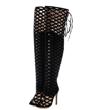 Τρέχουσες κυρίες cross-linen μπότες, διαφανή σχέδια και υψηλή λεπτή