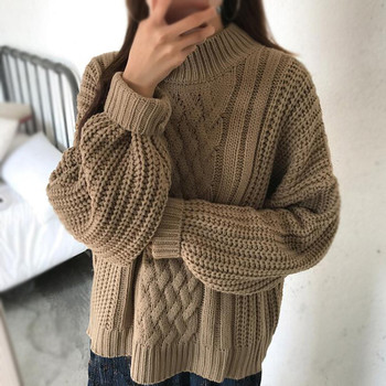 Топъл дамски вълнен пуловер с О-образна яка