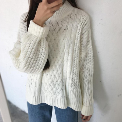 Ζεστό πουλόβερ για γυναίκες με κολάρο σε σχήμα O