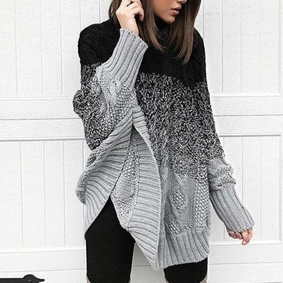 Ежедневен дамски пуловер с дълъг ръкав и висока яка,2 модела