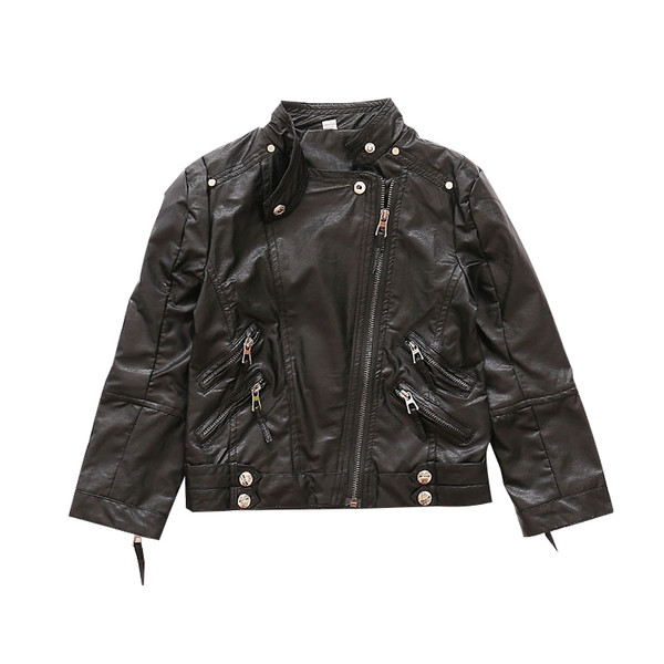 Κομψό δερμάτινο μπουφάν για κορίτσια σε ροζ και μαύρο χρώμα