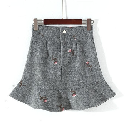 Καθημερινή φούστα κυρία με ψηλή μέση και κεντημένα άνθη