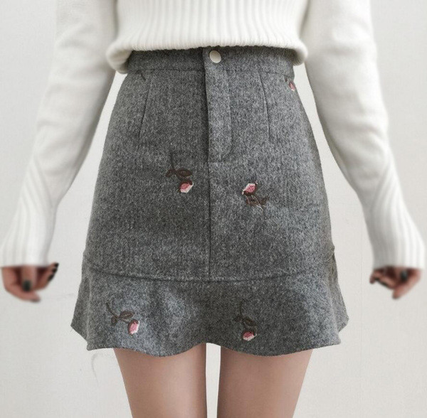 Καθημερινή φούστα κυρία με ψηλή μέση και κεντημένα άνθη