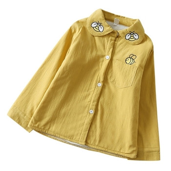 Κομψό παιδικό πουκάμισο για κορίτσια με μίνι εφαρμογές σε δύο λευκά και κίτρινα χρώματα