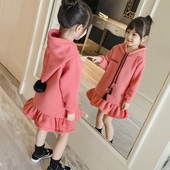 Χειμώνας Φθινόπωρο-Χειμερινό Φόρεμα για Κορίτσια με Κουκούλα και Φλάουτο και Πάθος Σύνδεσμοι