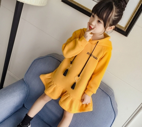 Χειμώνας Φθινόπωρο-Χειμερινό Φόρεμα για Κορίτσια με Κουκούλα και Φλάουτο και Πάθος Σύνδεσμοι