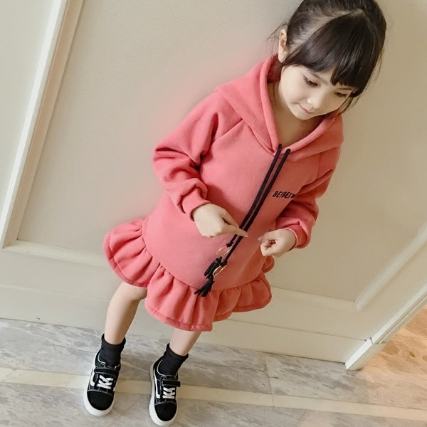 Χειμώνας Φθινόπωρο-Χειμερινό Φόρεμα για Κορίτσια με Κουκούλα και Φλάουτο και Πάθος Σύνδεσμοι