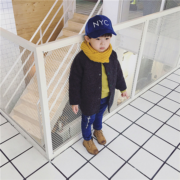 Σπορ-κομψό παιδικό παλτό για αγόρια, μακρύ σχέδιο, γεμισμένο με βαμβάκι στο πίσω μέρος σε δύο χρώματα