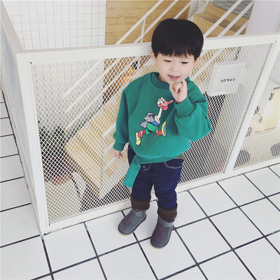 Ежедневен детски унисекс пуловер с О-бразна яка и сладка аликация в два цвята 