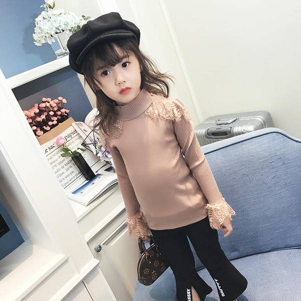 Модерна ежедневна блуза тип полу за момичета с дантелка на раменете и ръкавите в два цвята