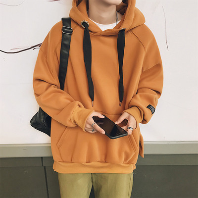 Спортно-ежедневен мъжки суичър с качулка и дебели връзки и джоб в пет цвята