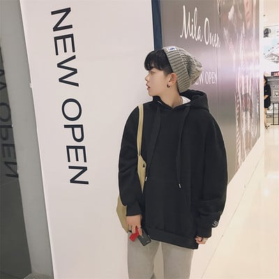 Спортно-ежедневен мъжки суичър с качулка и дебели връзки и джоб в пет цвята