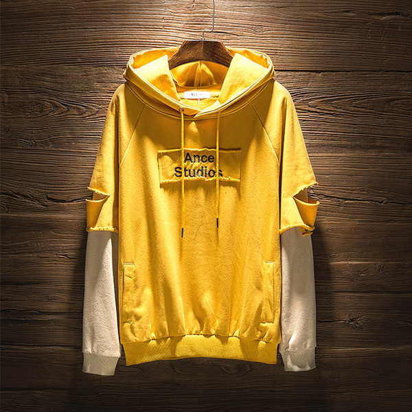 Спортно-ежедневен мъжки суичър с качулка и двоен ръкав с надпис в три цвята 