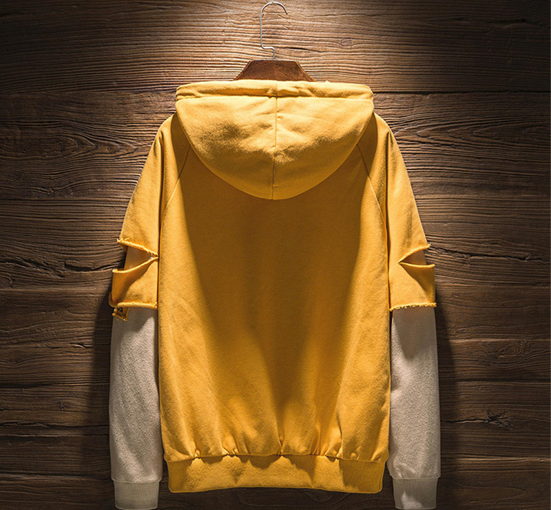 Спортно-ежедневен мъжки суичър с качулка и двоен ръкав с надпис в три цвята 