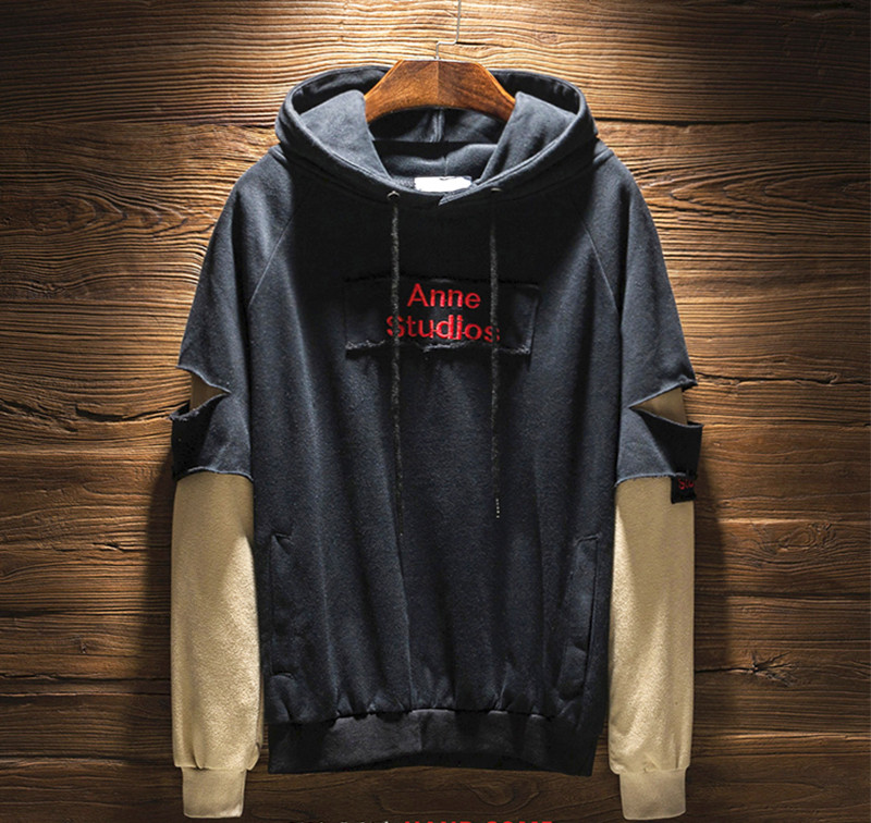 Спортно-ежедневен мъжки суичър с качулка и двоен ръкав с надпис в три цвята 