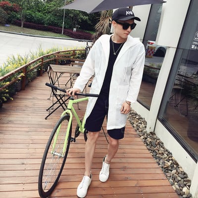 Спортно-ежедневно дълго мъжко яке от шушляк с качулка в три цвята