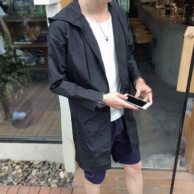 Спортно-ежедневно дълго мъжко яке от шушляк с качулка в три цвята