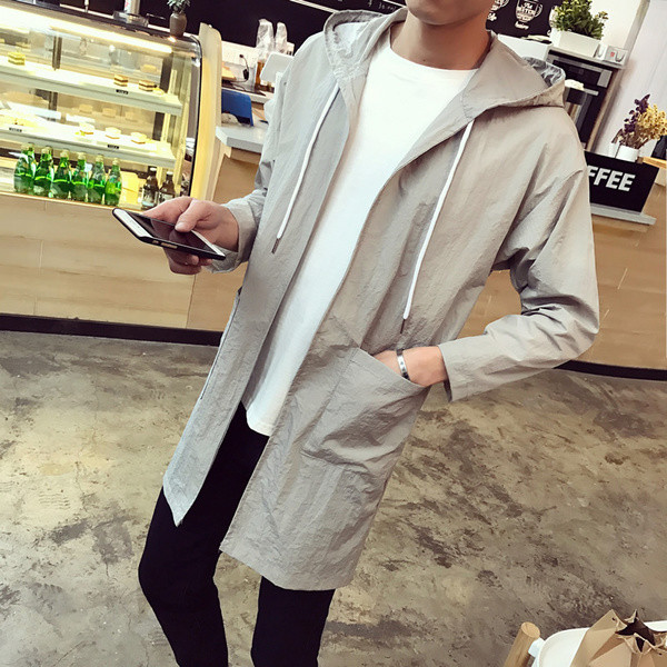 Спортно-ежедневно дълго мъжко яке от шушляк с качулка в три цвята