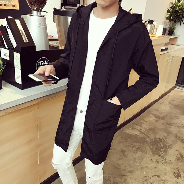 Спортно-ежедневно дълго мъжко яке от шушляк с качулка в три цвята