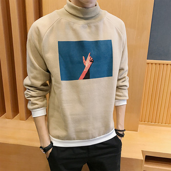 Стилен мъжки пуловер с апликация и висока яка в три цвята
