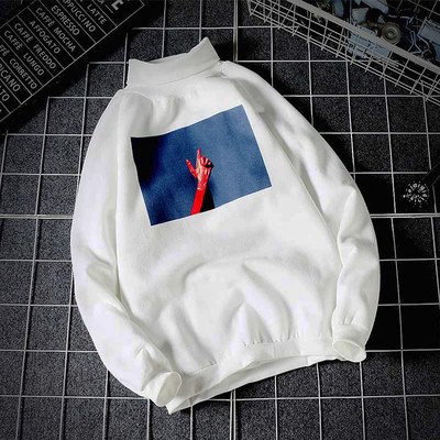 Стилен мъжки пуловер с апликация и висока яка в три цвята