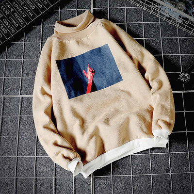 Стилен мъжки пуловер с апликация и висока яка в три цвята