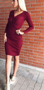 Дамска рокля с асиметрично деколте и дълъг ръкав, 3 цвята