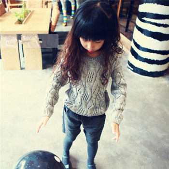 Ежедневен детски пуловер за момичета в сив цвят