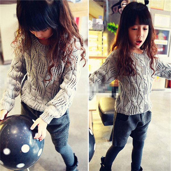 Ежедневен детски пуловер за момичета в сив цвят