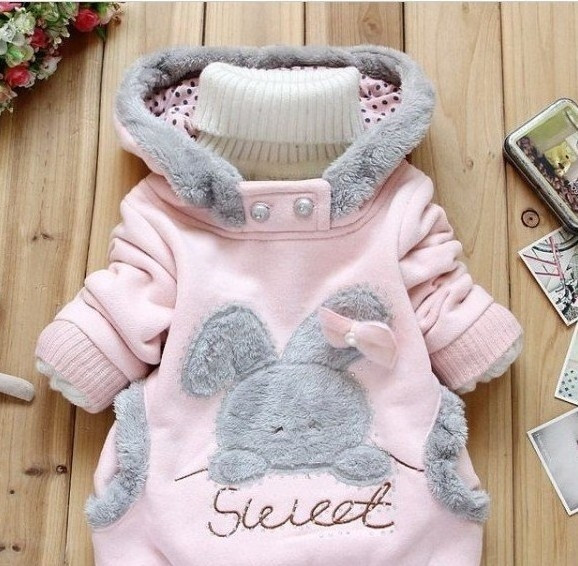 Ежедневен детски суичър за момичета с качулка и с плюшена  аликация в два цвята 