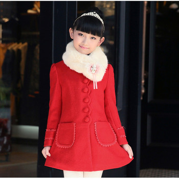 Стилно детско палто за момичета с копчета и панделка на гърба в розов и червен цвят