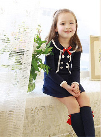 Παιδικό φόρεμα για κορίτσια με κορδέλα σε γκρι και σκούρο μπλε χρώμα