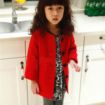 Есенно-зимно детско палто за момичета с интересни копчета в четири цвята 