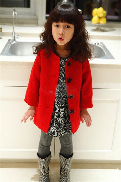 Есенно-зимно детско палто за момичета с интересни копчета в четири цвята