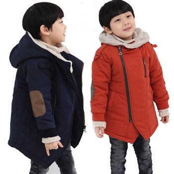 Ενισχυμένο παχιές χειμωνιάτικο σακάκι με κουκούλα για αγόρια με πλαϊνό φερμουάρ σε δύο χρώματα