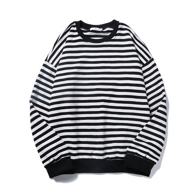 Модерен раиран пуловер с О-образна яка в два цвята