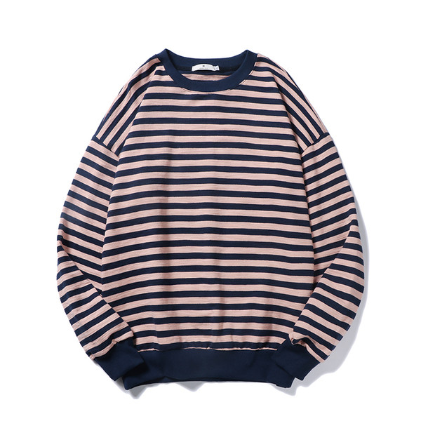 Модерен раиран пуловер с О-образна яка в два цвята