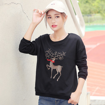 Ежедневен дамски пуловер с О-образна яка и интересна бродерия в три цвята 
