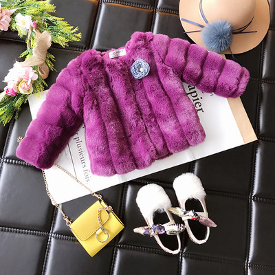 Стилно детско кожухче за момичета с декорация 3D роза в четири цвята