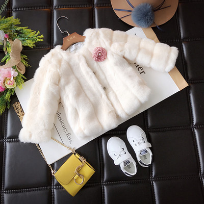 Стилно детско кожухче за момичета с декорация 3D роза в четири цвята