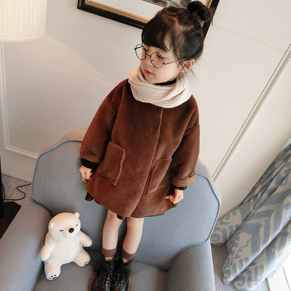 Елегантно детско палто за момичета с копчета и джобове в два цвята