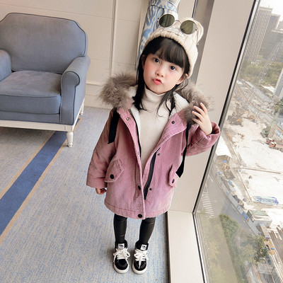 Спортно-елегантно детско палто за момичета с качулка и пух