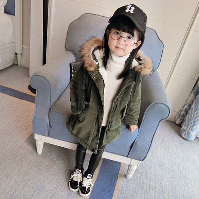 Спортно-елегантно детско палто за момичета с качулка и пух